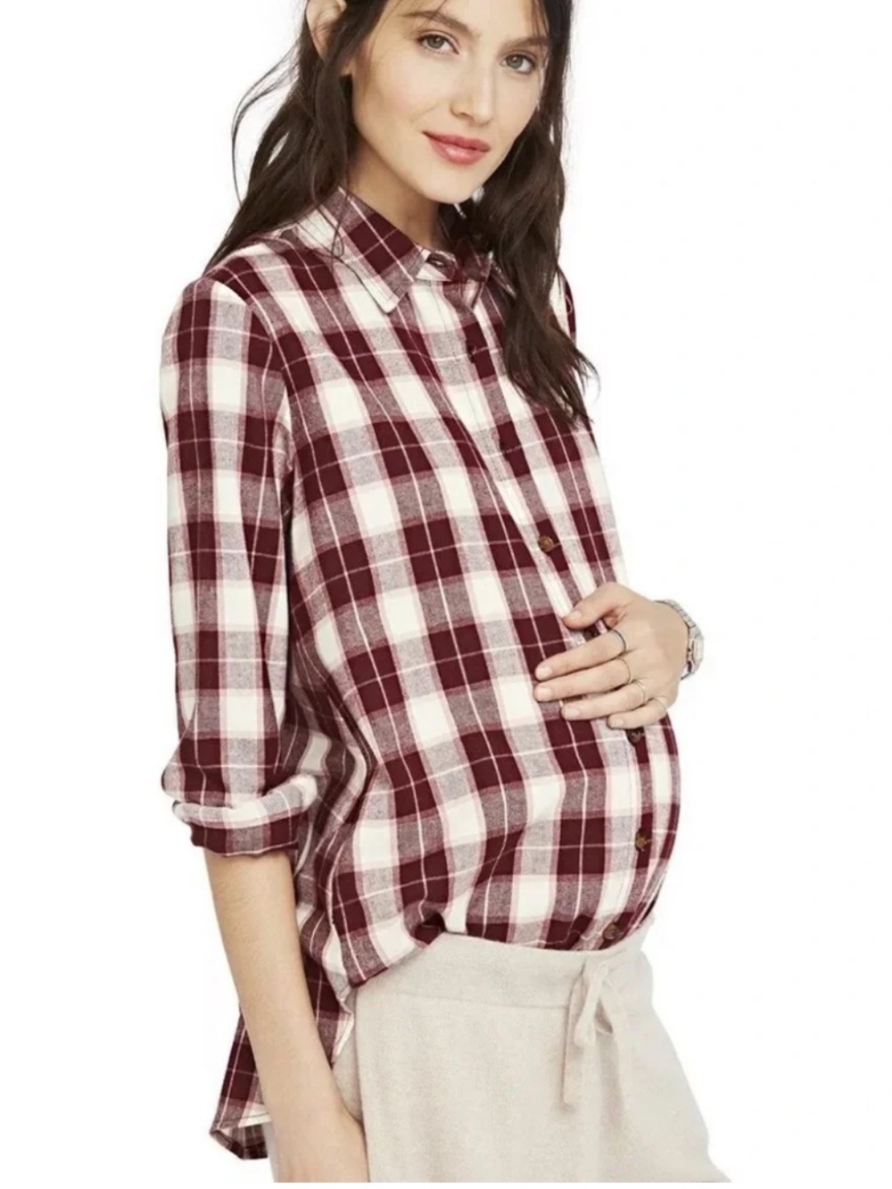 Anthropologie Hatch Plaid Flannel Maternity Button-Up Shirt Size 1/Small